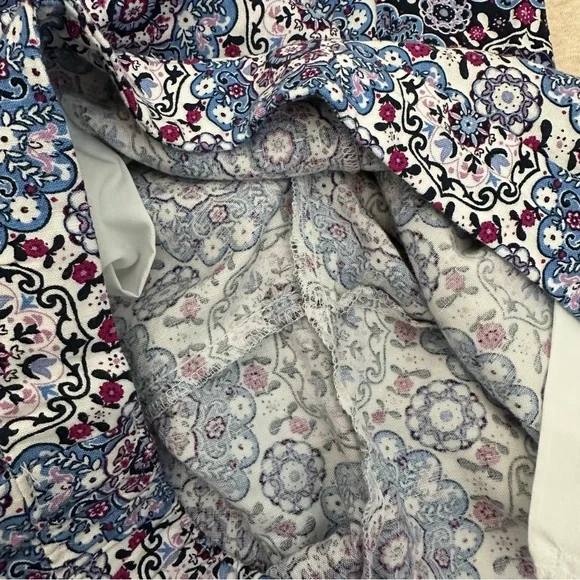 Loft Women's Size L Floral Linen Blue Cotton Elastic Waist High Rise Crop Pants - Picture 9 of 9